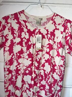 EVIE Pink and Cream Floral Crewneck Cardigan